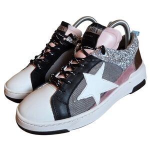 Piranha Low Top Distressed Glittery Leather Casual Sneakers Shoes Size EU 37